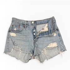 Levis 501 Original High Rise Distressed Denim Shorts Light Wash W25 Booty Party