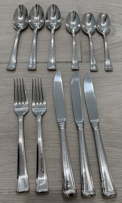 11 Pieces Gorham Column Glossy Stainless Flatware Teaspoons Tablespoons Forks +