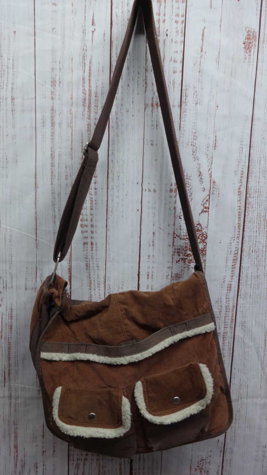 Wallflower Vtg Y2K Corduroy Shearling Book Bag Purse Grunge Boho Sherpa Lined