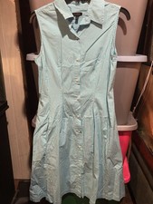 Talbots Womens Blue & White Sleeveless Button Up Shirt Dress Size 6
