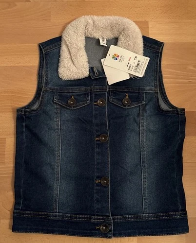 Jeans Weste mit Fellimitatkragen, Größe 146/152, Yigga. Neu mit Etikett