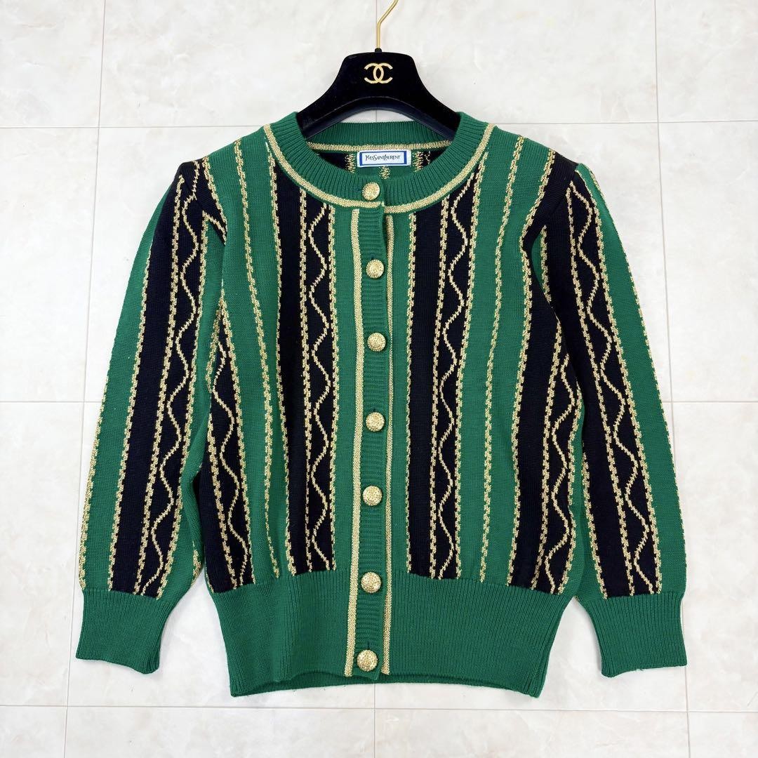Autentico cardigan Yves Saint Laurent bottoni oro misto angora taglia M donna