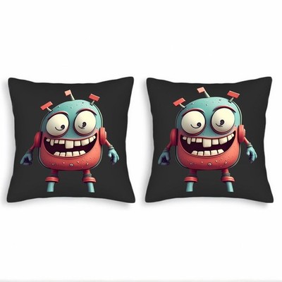 Set of 2 Throw Pillow Covers 18x18in - Colorful Cartoon Robot Design 