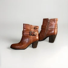 Sofft Leather Ankle Boots Womens Size 7.5 Wyoming Ebano Brown Ankle Strap Zip