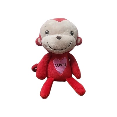 2015 HALLMARK RED MONKEY ''LUV U'' PLUSH PINK HEART 9'' Valentines Day Stuffed Anim