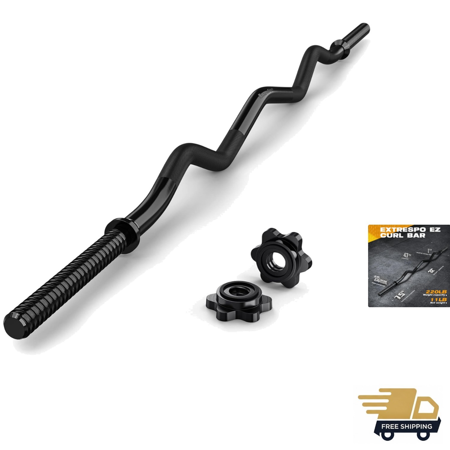 47&rdquo; EZ Curl Bar for Home & Gym, 220 lbs Weight Capacity, Diamond Knurl Grip