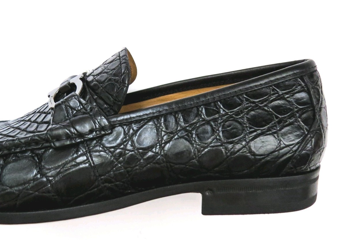 SALVATORE FERRAGAMO Black Crocodile Alligator Leather Shoes  display picture 1