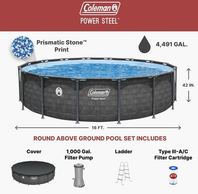 #ad Coleman Power Steel 16 ft. x 42 in. Round Metal Frame Above Ground Pool Set $650.00