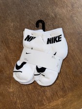 Nike Boys XS Cushioned Ankle Socks 6 Pack White Navy Logo Cotton Polyester