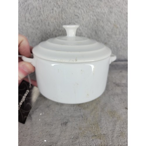 Creative Co Op White Ceramic Ramekin Pot Dish with Lid Microwave Dishwasher Safe