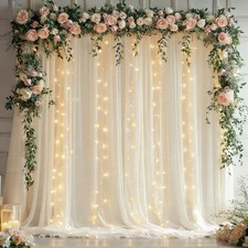 10x10ft Ivory Tulle Backdrop Curtains with Lights String for Parties,Sheer Cu...