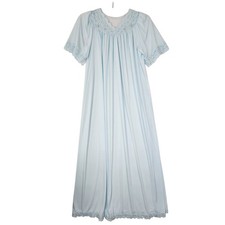 Vintage Shadowline Nightgown Womens Medium Blue Nylon Lace Trim Long 80s