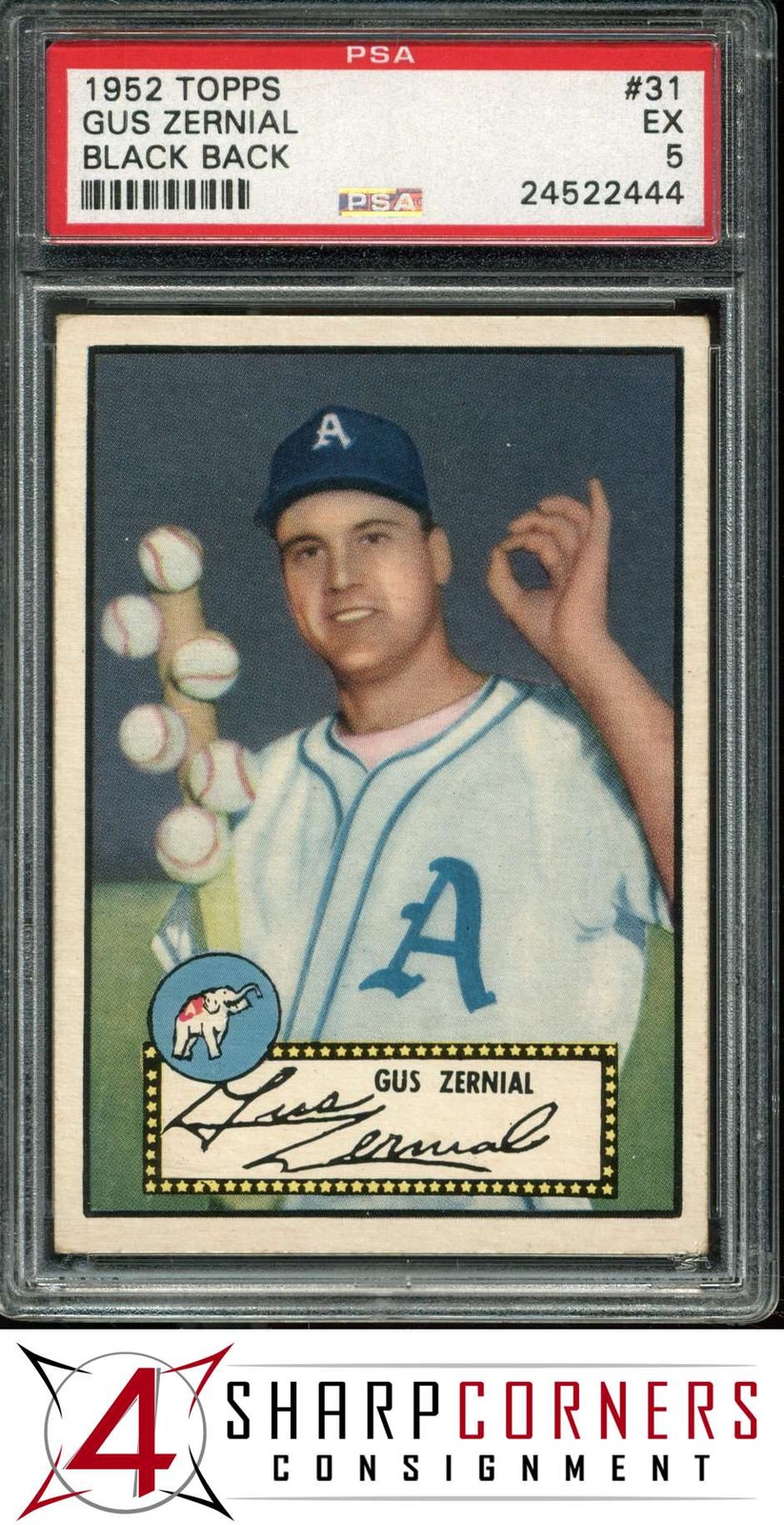 1952 TOPPS #31 GUS ZERNIAL ATHLETICS BLACK BACK PSA 5