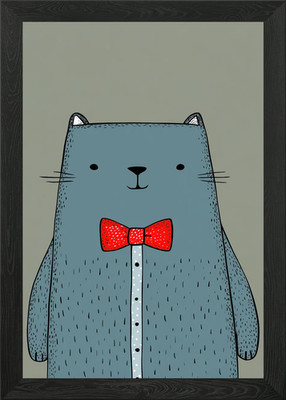 Cartoon Katze mit Fliege gerahmtes Wandbild Poster Leinwanddruck Bild