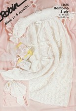 Baby Dress & Shawl Christening 3 Ply Knitting Pattern 43 to 48cm Robin 14688