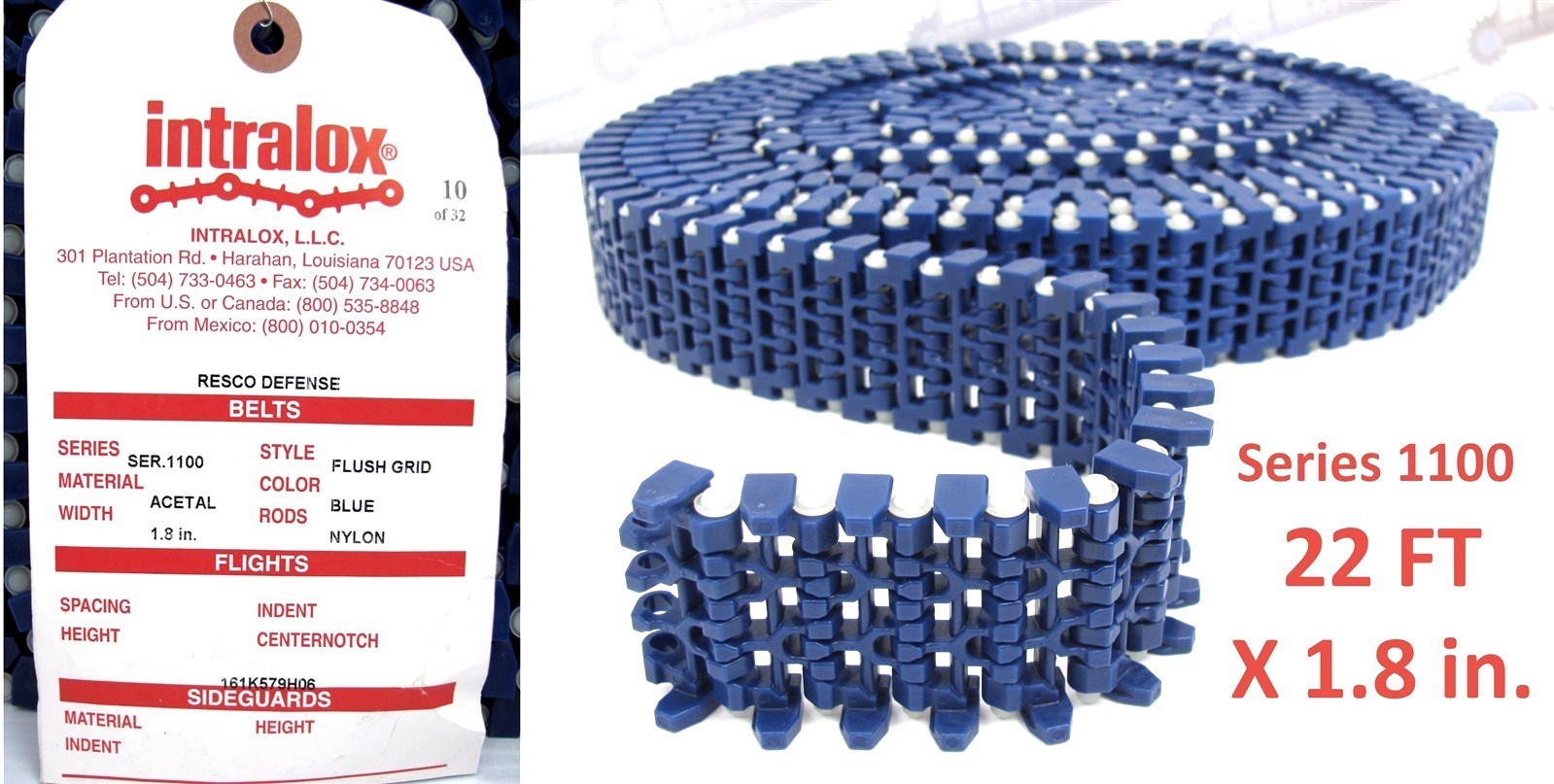 INTRALOX - SERIES 1100 - (22 Feet x 1.8 in.) - FLUSH GRID BELT - (NEW 22ft )