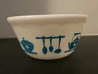Vintage Hazel Atlas Kitchen Aids Turquoise Mixing Bowl Milk Glass 5" Scalloped