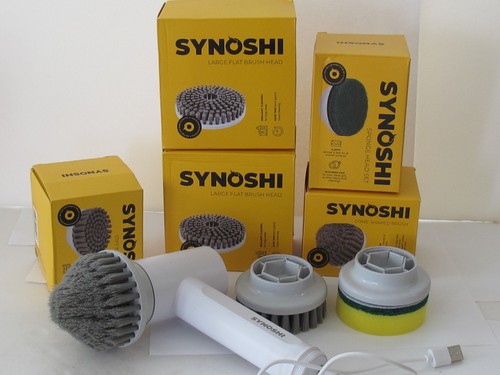 Synoshi Electric Spin Scrubber & Flat Cone Stiff Brush Sponge Set