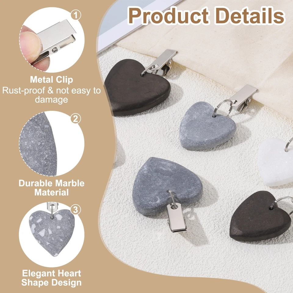 8Pcs Tablecloth Weights, Heart Shape Tablecloth Pendant 4.5x4.5cm, Gray White Foto 3 de 4