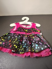 BABW Build A Bear Workshop Party Dress Black Satin Rainbow Stars Pink Tulle