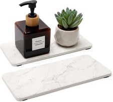 2 Pcs Water Absorbing Stone Drying Trays for Bathroom Sink Kitchen White Marble