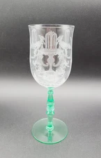 Antique 1920s Water Goblet Green & Clear Fontaine Pattern by Tiffin-Franciscan