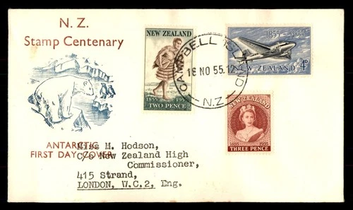 Mayfairstamps New Zealand FDC 1955 stamp centenary Antarctic mixed frank First D