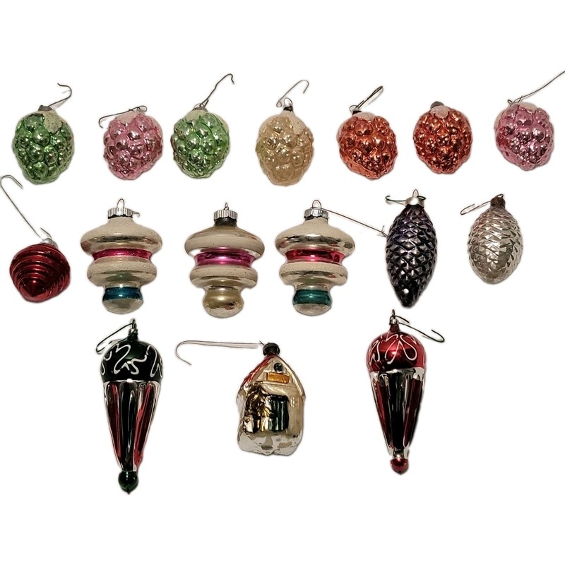 LOT 16 Vintage Christmas Ornaments; Shiny Brite USA Germany Pinecone Clusters...