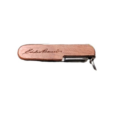 Eddie Bauer Wooden Pocket Knife 13 Functions Stainless Steel MULTI Tool