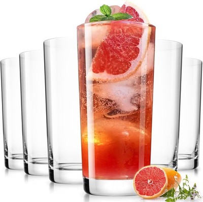 Drinking Highball Glasses Set of 6, Water Glasses 16 oz, Wide Mouth Design Le...