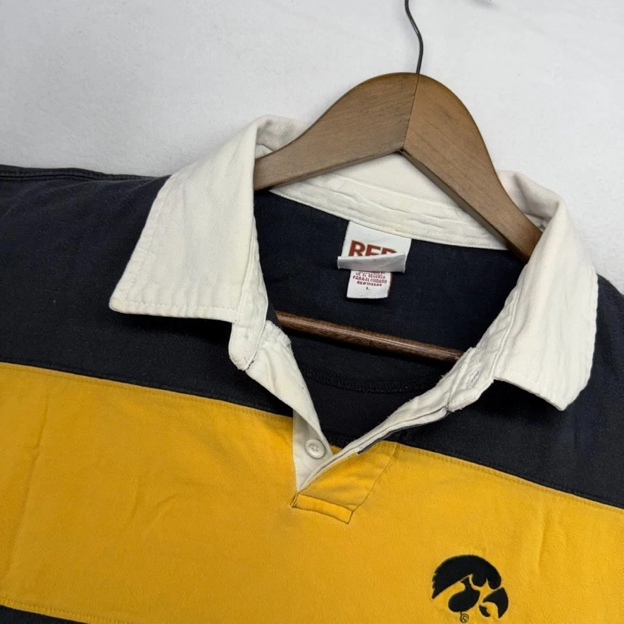 Vintage Iowa Hawkeyes Rugby Shirt Men's large yellow Black Colorblock Y2k Logo - Image 4 of 4