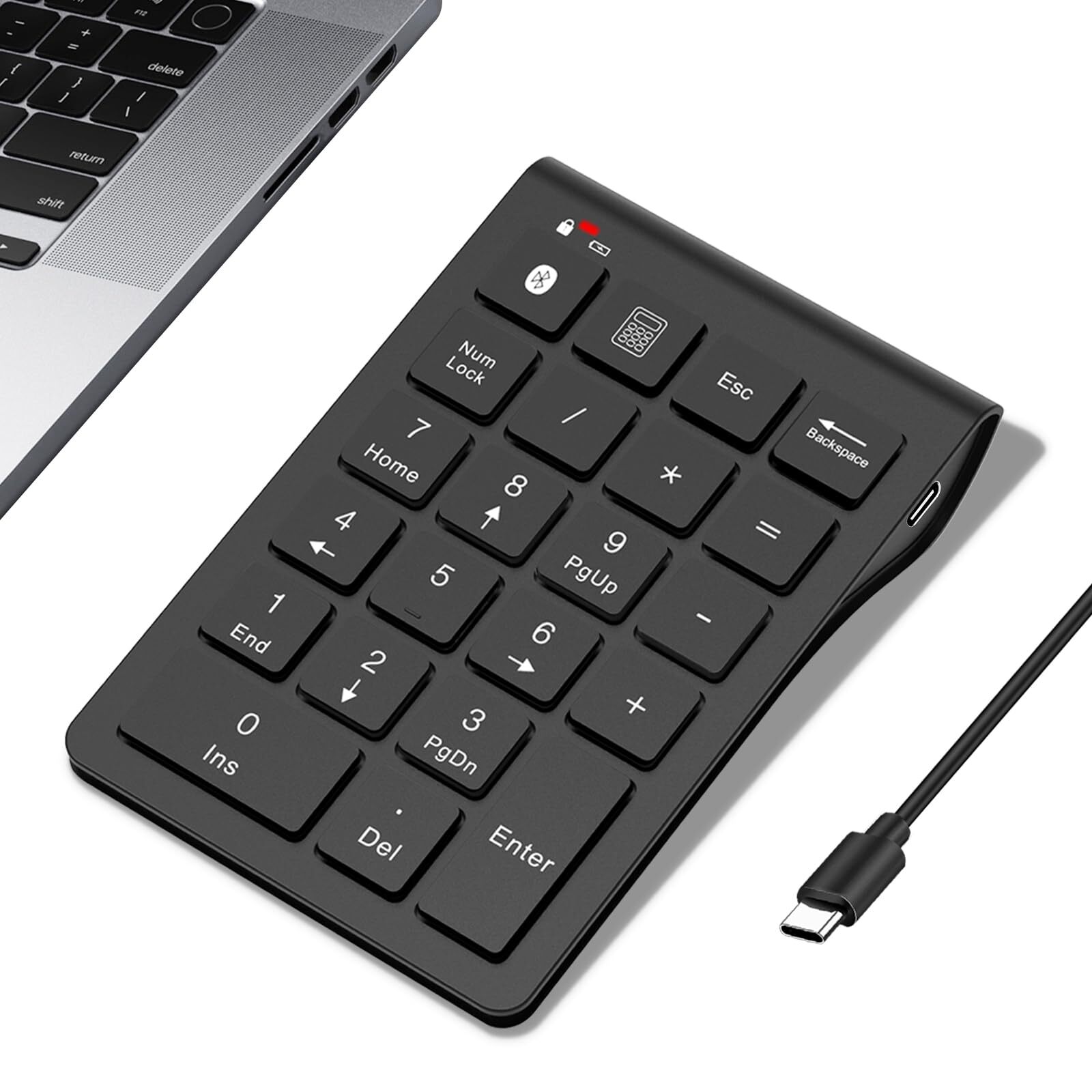 Bluetooth Number Pad Wireless & Wired 10 Key USB Keypad Two in One, Rechargea...