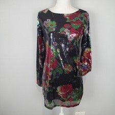 Express Sz Small Women Long Sleeve Multi-Color Lined Floral Sequined Club Dress