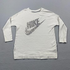 Nike Sweatshirt Women's Large Rally Metallic Fleece Crewneck Ivory Pullover