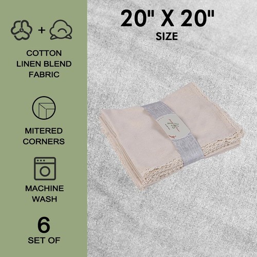 Dinner Cloth Napkins Cotton Linen 6 Pack Premium Quality Mitered Corners with... - Picture 4 of 6