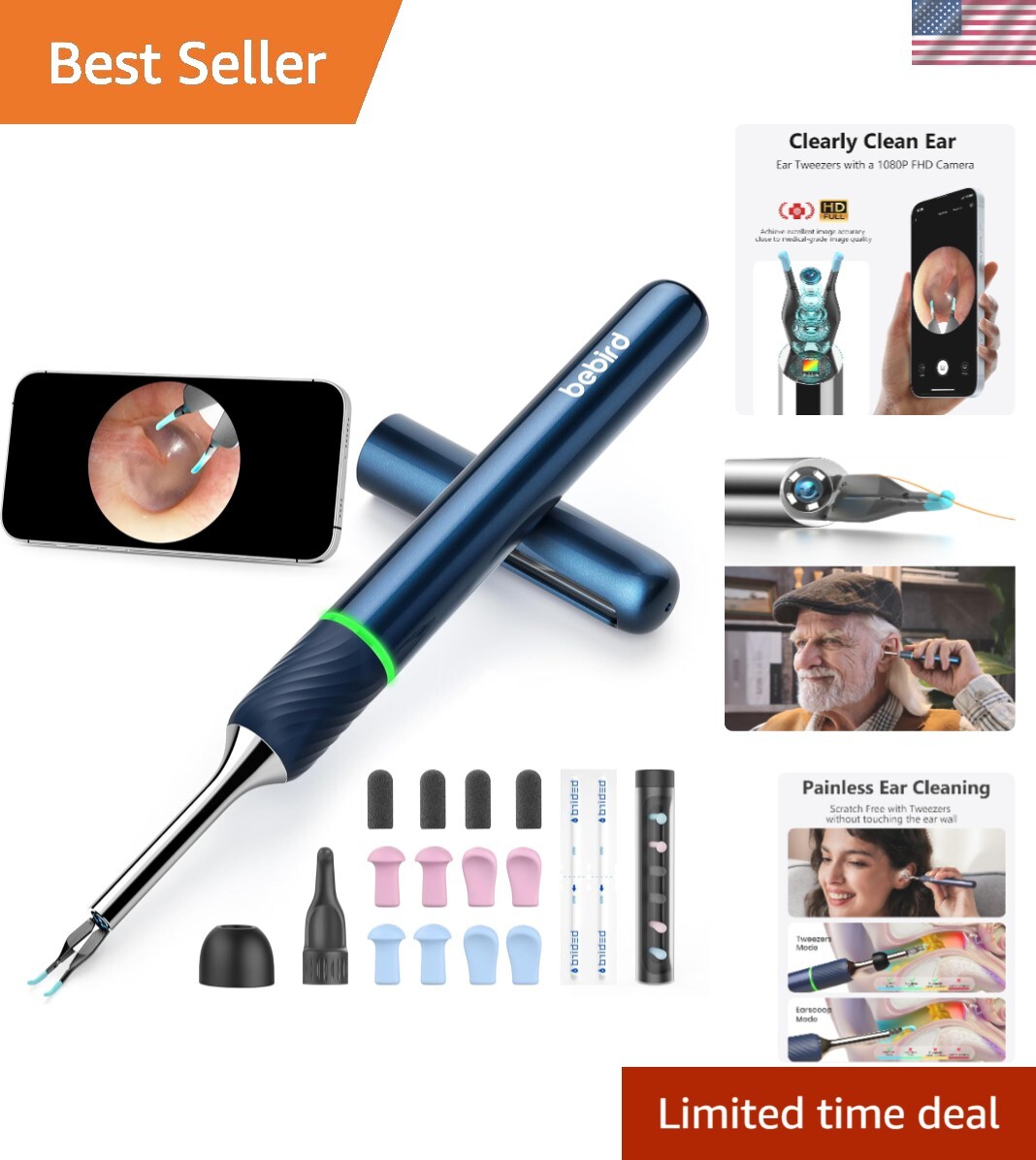 Note 5 Ear Canal Cleaner: FHD Camera with Omnidirectional Tweezers, IoT-Enabl...