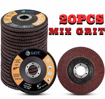 20X SATC FLAP GRINDING SANDING DISCS 115mm 4.5" 40 60 80 120 GRIT ANGLE GRINDER