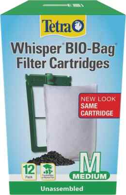 TETRA WHISPER BIO-BAG DISPOSABLE FILTER CARTRIDGES UNASSEMBLED Medium 12 PACK
