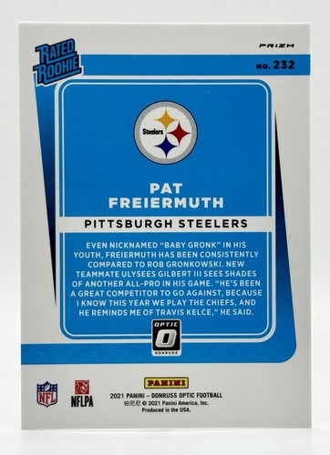 2021 Donruss Optic Blue Scope #232 Pat Freiermuth RC Pittsburgh Steelers - Picture 2 of 2