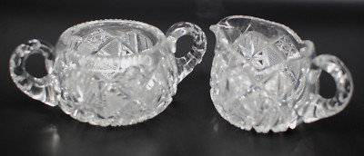 Hawkes-Heavy Creamer Open Sugar Bowl Set- Cut Crystal Glass