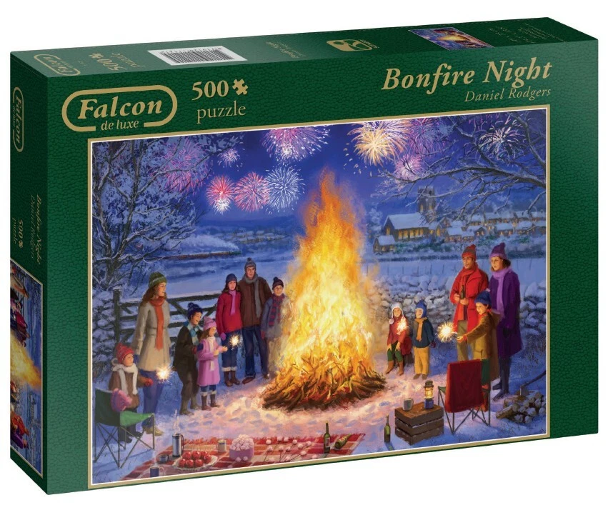 JUMBO SPIELE Jumbo 11121 Bonfire Night 500 Teile Puzzle Winterlandschaft, Lagerfeuer