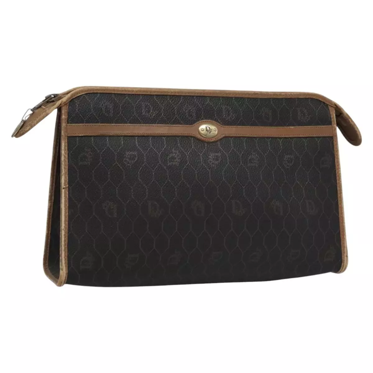 Christian Dior sac pochette toile nid d'abeille PVC cuir noir authentique ti2901