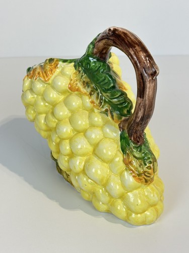 Vtg Ceramic Yellow Grapes Pitcher Jug Italy Mid Century Modern Hand Painted 11x9 - Picture 2 of 24