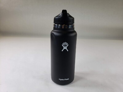 Hydro Flask Wide Mouth Straw Lid Reusable Water Bottle 32 oz Black USED  810007835563|