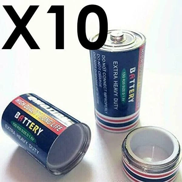 10 pack Secret Safe Diversion Fake C Battery Hidden Safe Pill Stash Case Holder