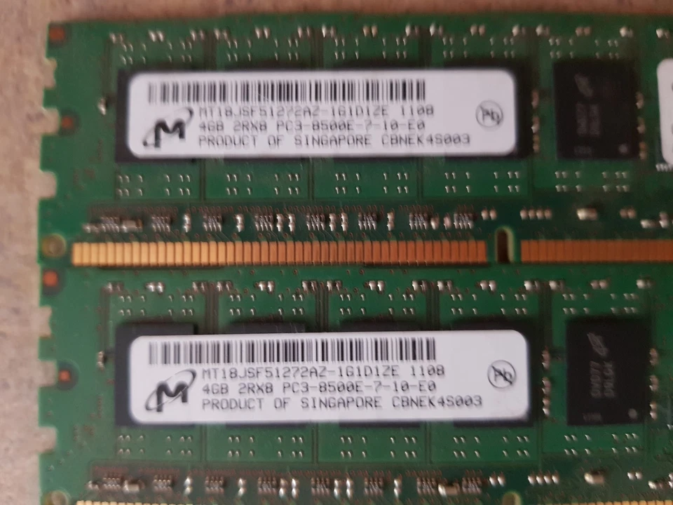 8GB (2X4GB) MICRON MT18JSF51272AZ-1G1D1ZE PC3-8500E DDR3 SERVER RAM MEMORY  L1-9 - Image 3 of 4