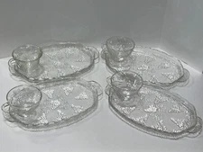 Vintage Anchor Hocking Snack Sets Plates Cups Embossed Grapes Leaves Clusters