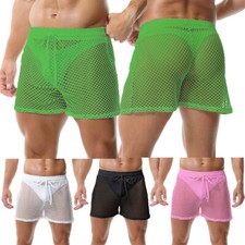 Men Mesh Sheer Beach Trunks Quick Dry Fishnet Breathable Fitness Running Shorts