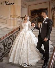 Luxury Beaded Wedding Dresses With Long Sleeves Square Neckline Wedding Gowns