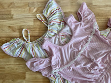 Jumpsuits Girls Size 10 XL White Pink Multi Color Stripes Lot of 2 Ruffles Lace